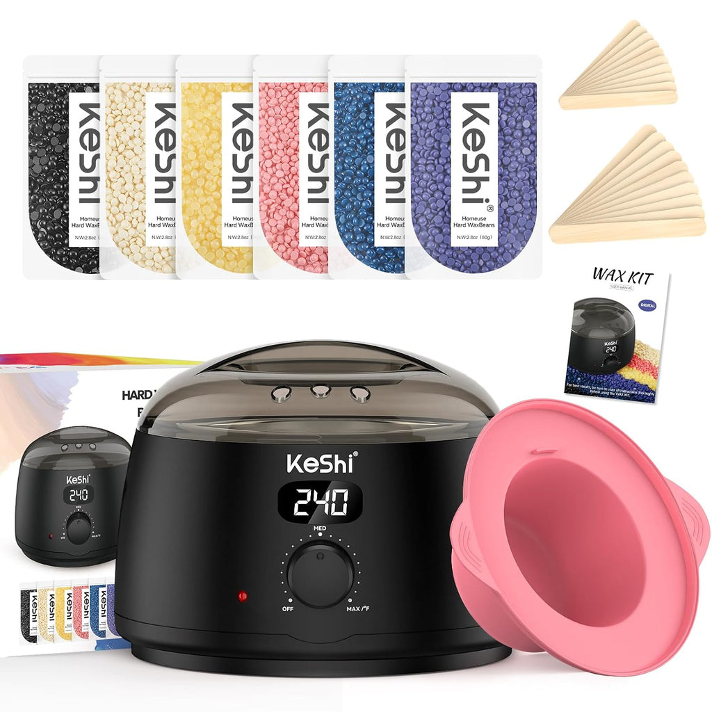 Waxing Kit for Women and Men, Digital Wax Warmer with 6 Bags Hard Wax Beads, at-Home Hair Removal Wax Kit for Full