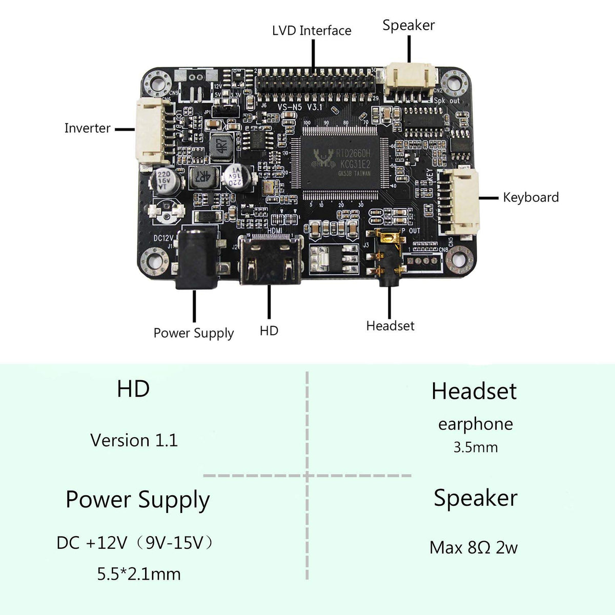 VSDISPLAY 10.4" 1024X768 IPS LCD Display with H/D Controller Board