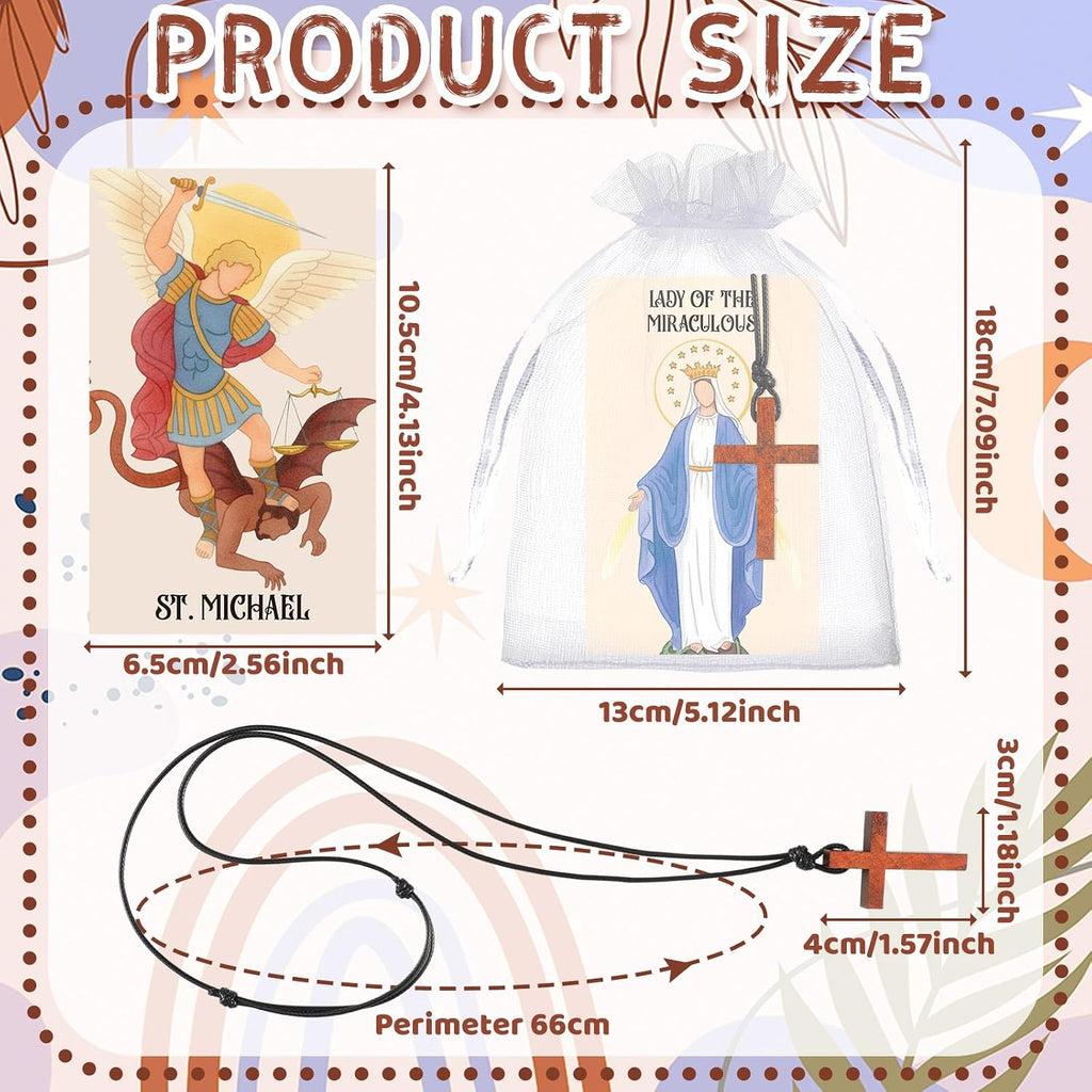 10/20/30 Set Catholic Religious Gifts Set Rosary Christian Cross Necklace with Saint Prayer Cards & Organza Bags