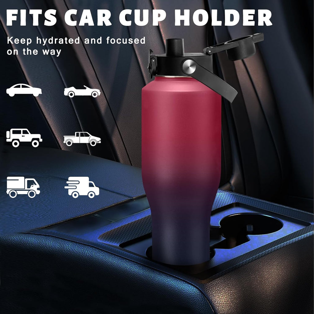 Insulated Water Bottle 40 oz - Fits in any Car Cup Holder, Keep Cold 48H Hot 24H, Stainless Steel Waterbottle Double