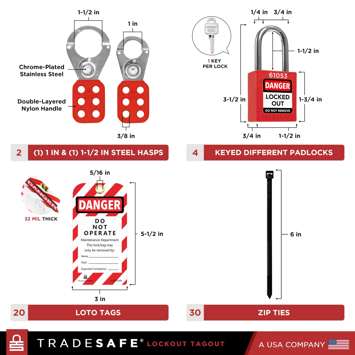 Electrical Lockout Tagout Kit, Loto Kit, 1 Key Per Loto Lock