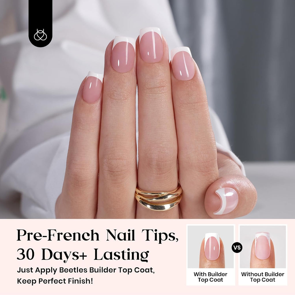 Beetles French Tip Press On Nail Kit - Short Square 150Pcs Pink