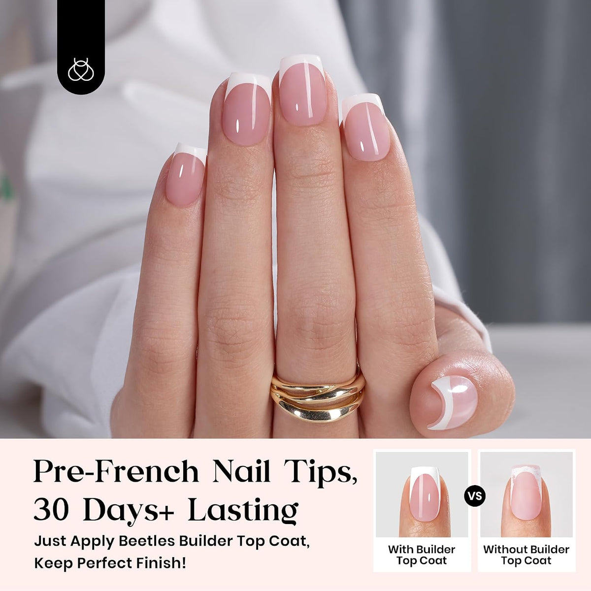 Beetles French Tip Press On Nail Kit - Short Square 150Pcs Pink
