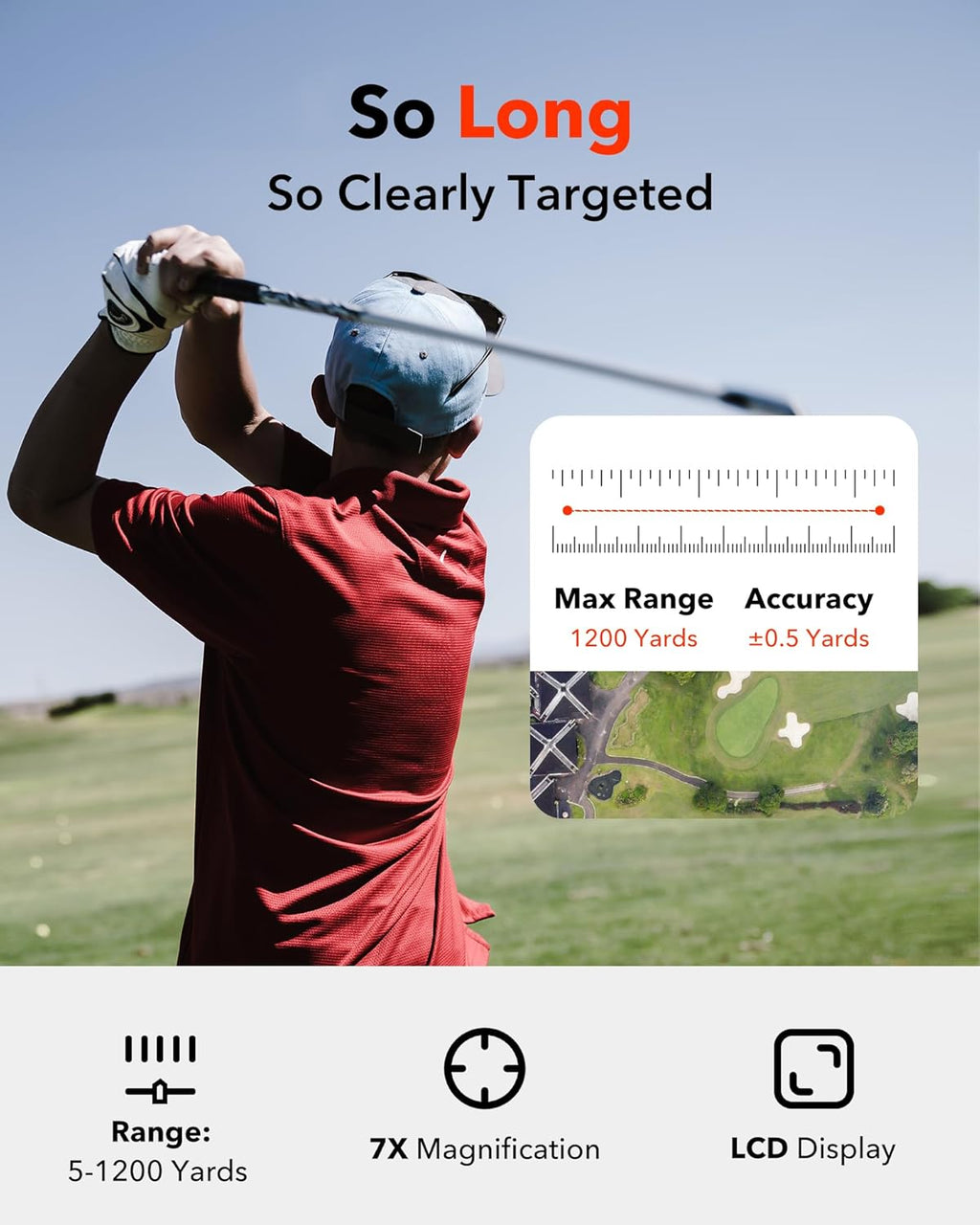 Golf Rangefinder with Slope On/Off,7X Magnification 1200 Yards | Flag Pole Lock with Vibration,IP54 Water