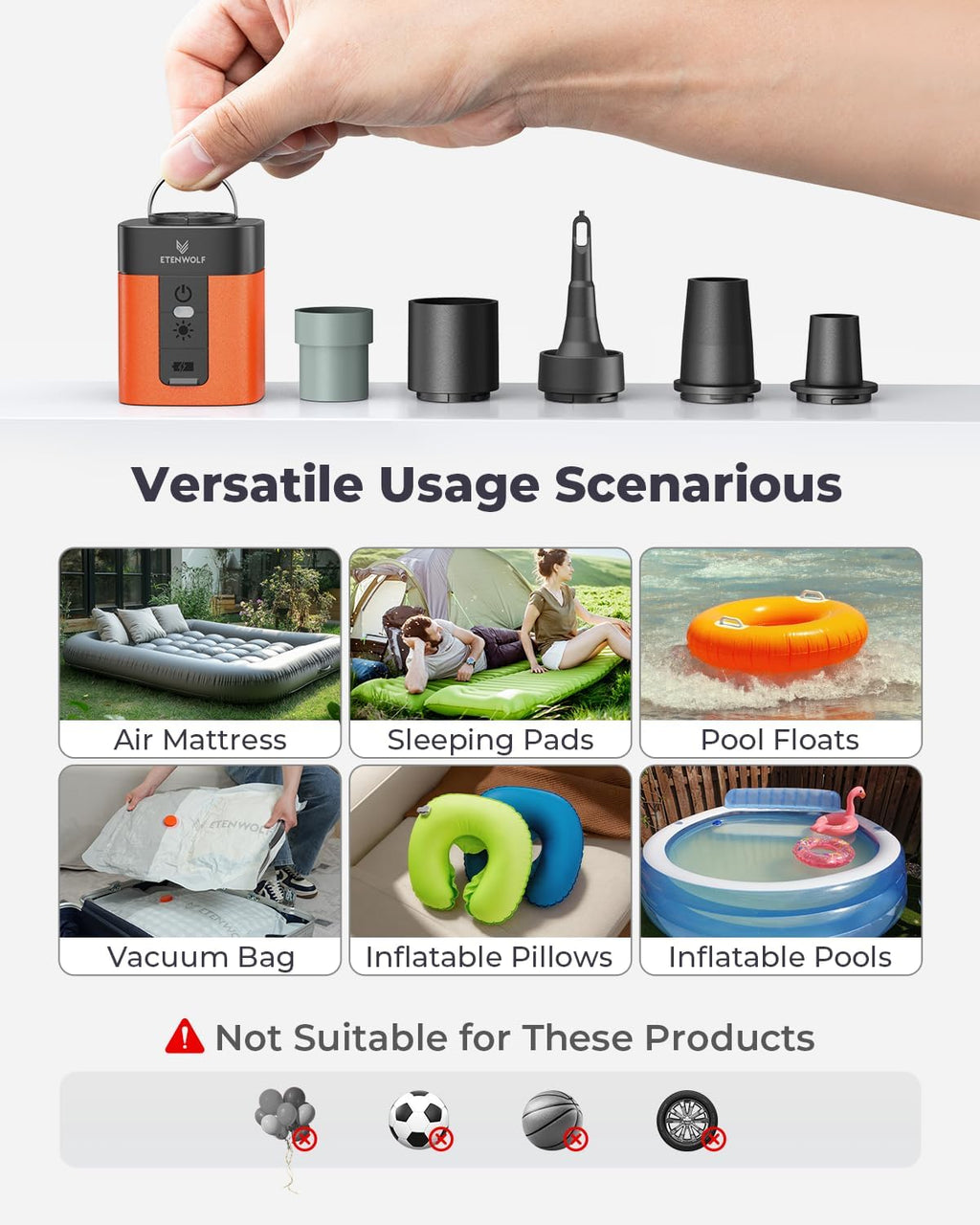 AIR 3 Air Pump for Inflatables with 2600mAh Battery& Camping Light | Ultra-Fast and Mini Electric Air Pump, Inflate