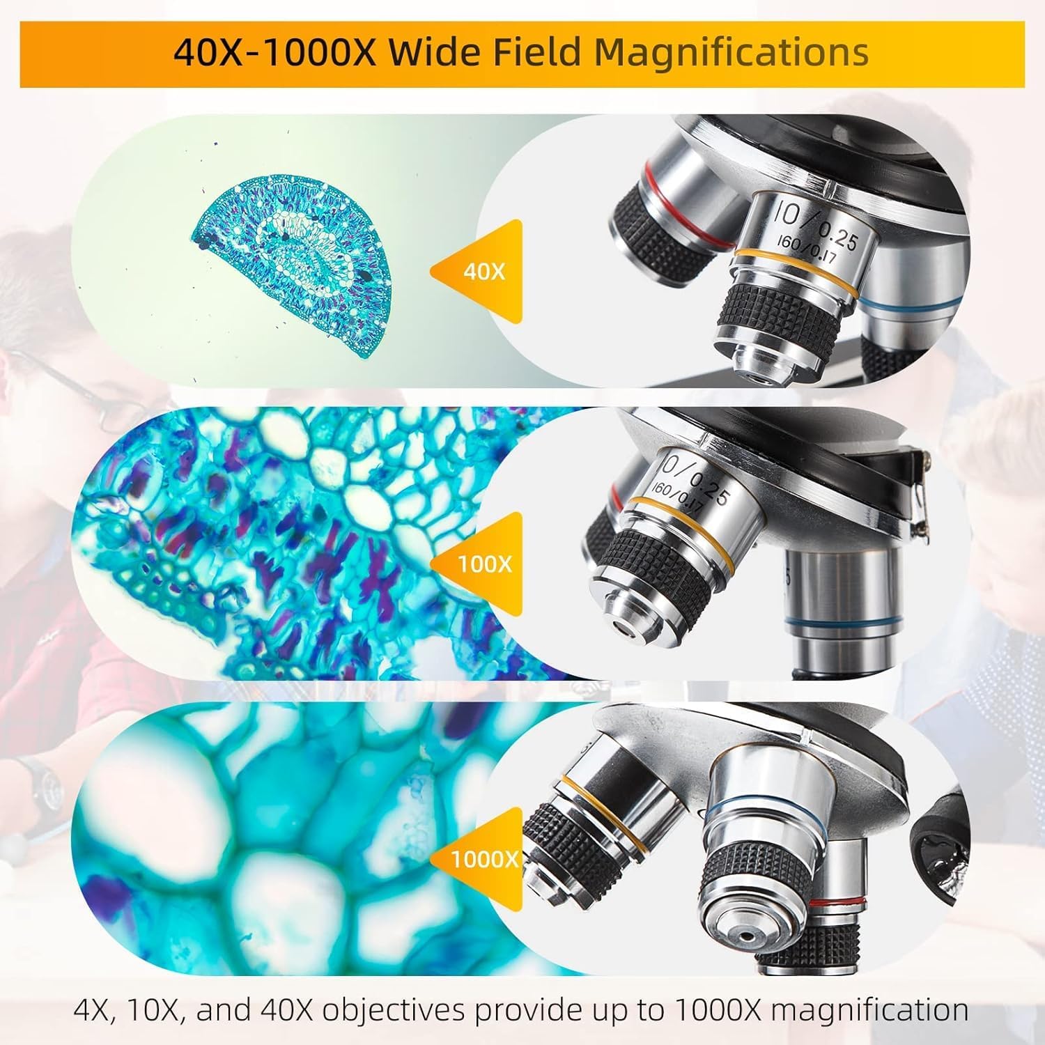 Compound Monocular Microscope SW200DL with 40X-1000X Magnification, Dual Light, Precision Fine Focus, Wide-Field 25X