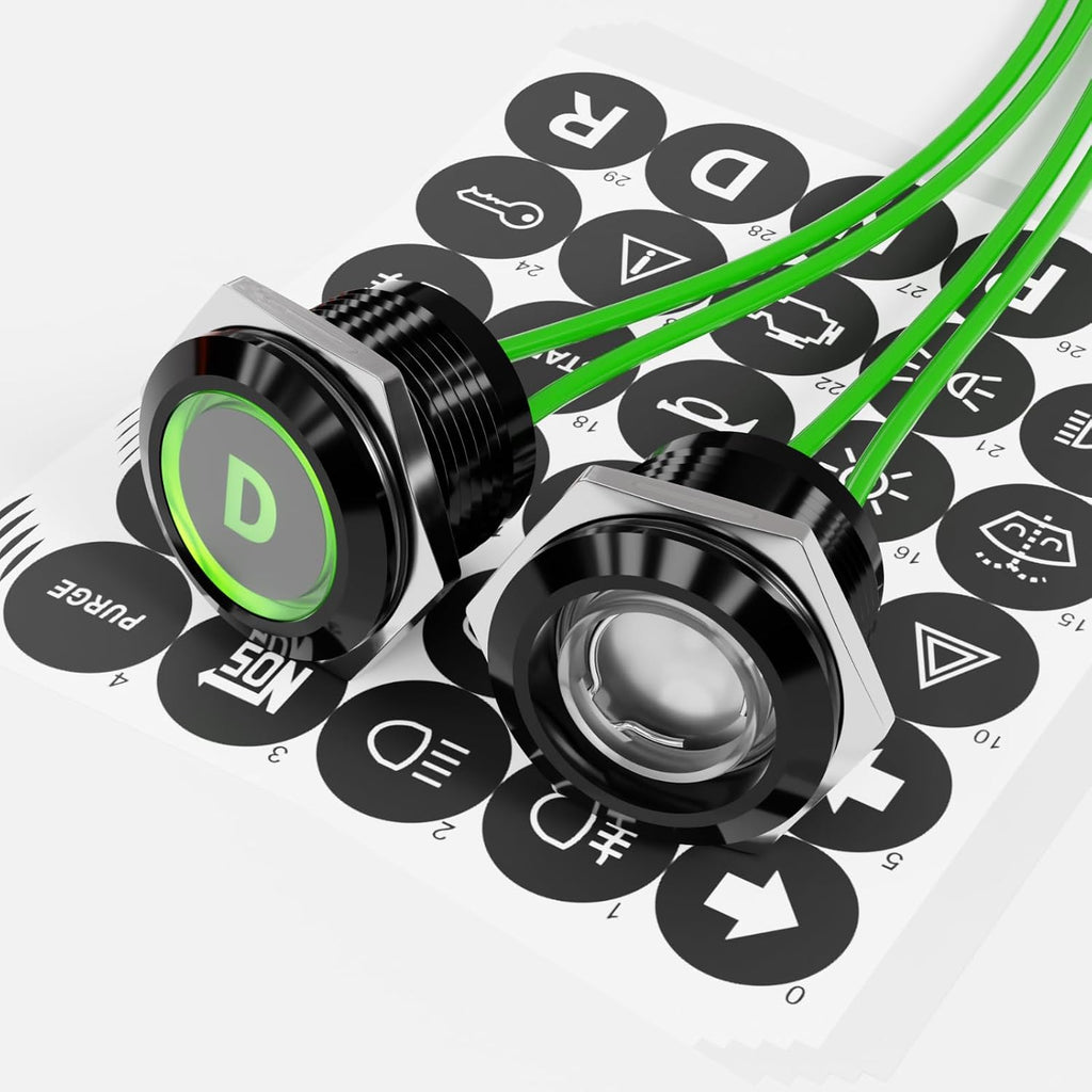 2Pcs 19mm 0.74" Green LED Symbols Indicator Light 5V 12V 24V IP67