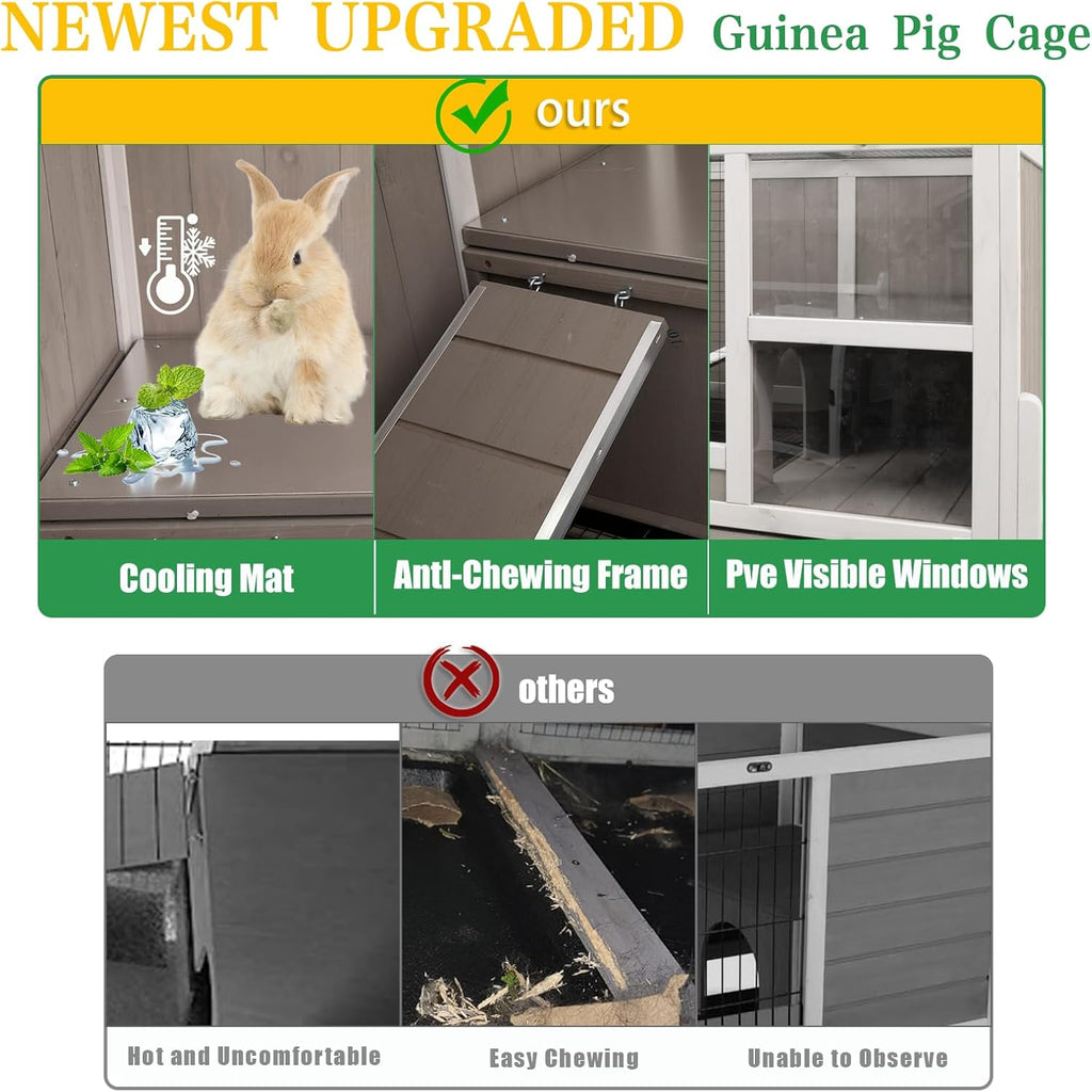 Guinea Pig Cages Indoor, 3-Story Wooden Small Animal Cage with Stand | Rabbit Hutch with Ramps, Removable Hammock &