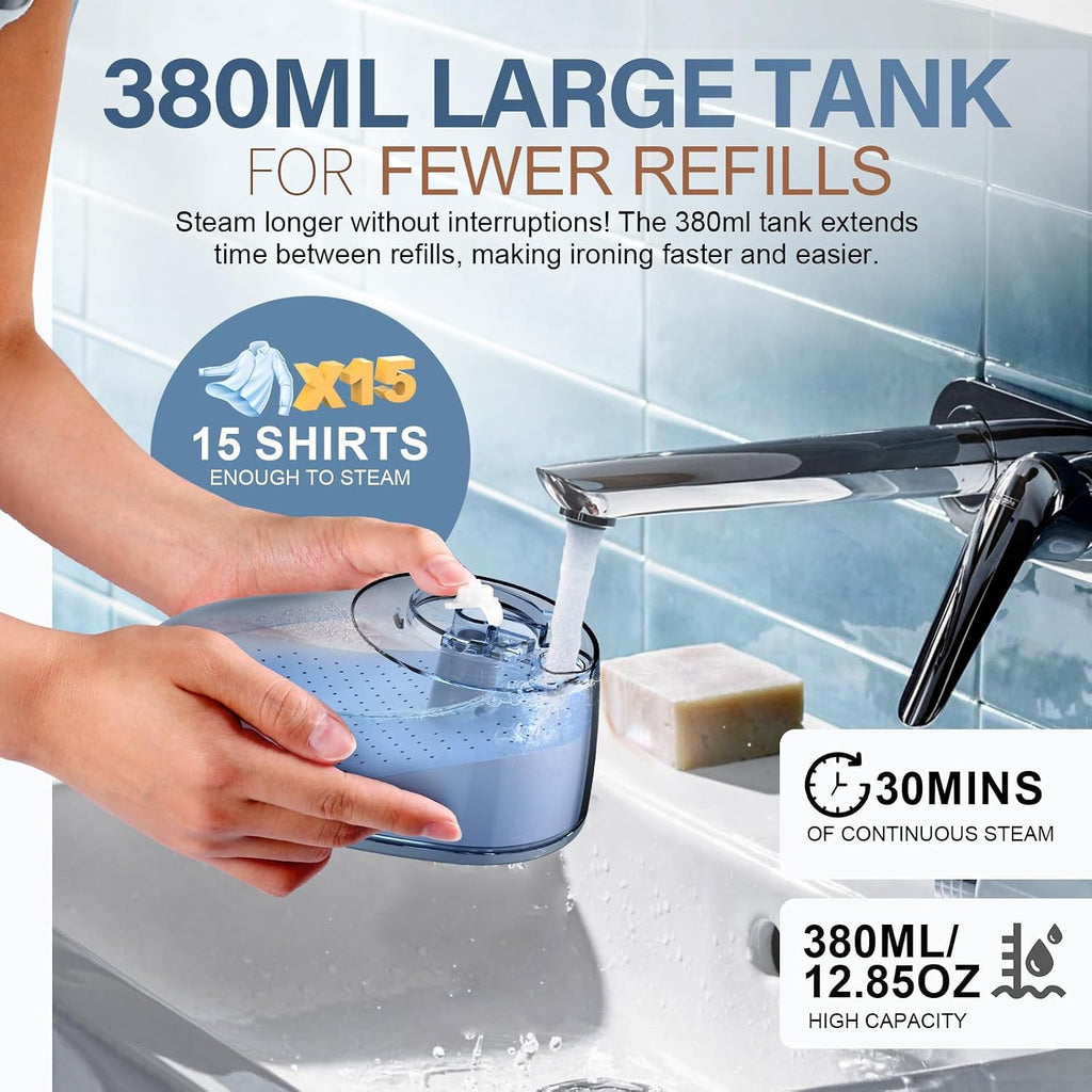 Steamer for Clothes, 1800W Fast Heat-up Clothes Steamer Handheld Garment Steamer with 3 Steam Settings, 380ml Water