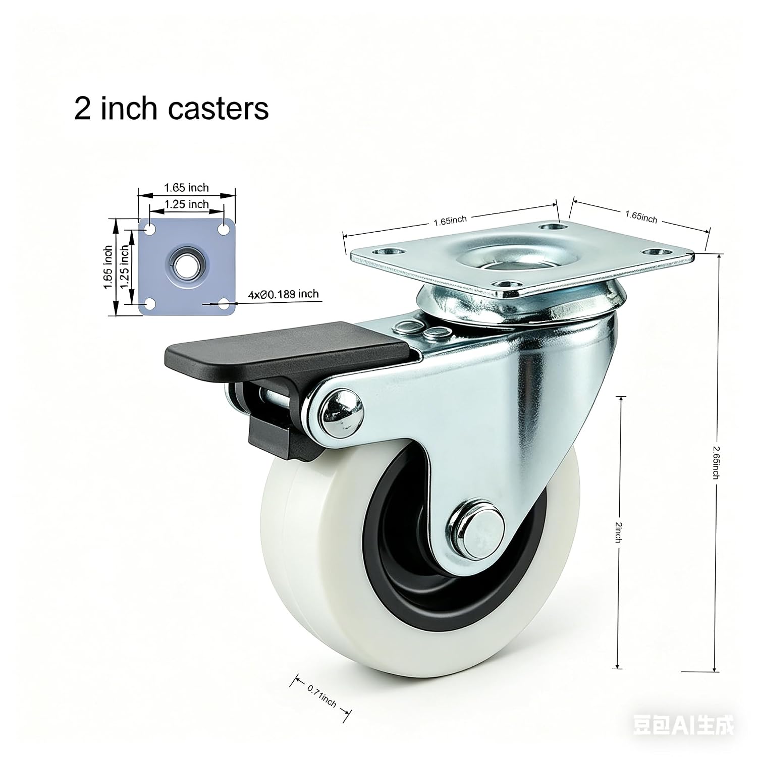 Furniture Wheels 2 Inch - 4 Pack Plate Casters with Brake | Steel Structure with 400LBS Capacity, Quiet Rolling on