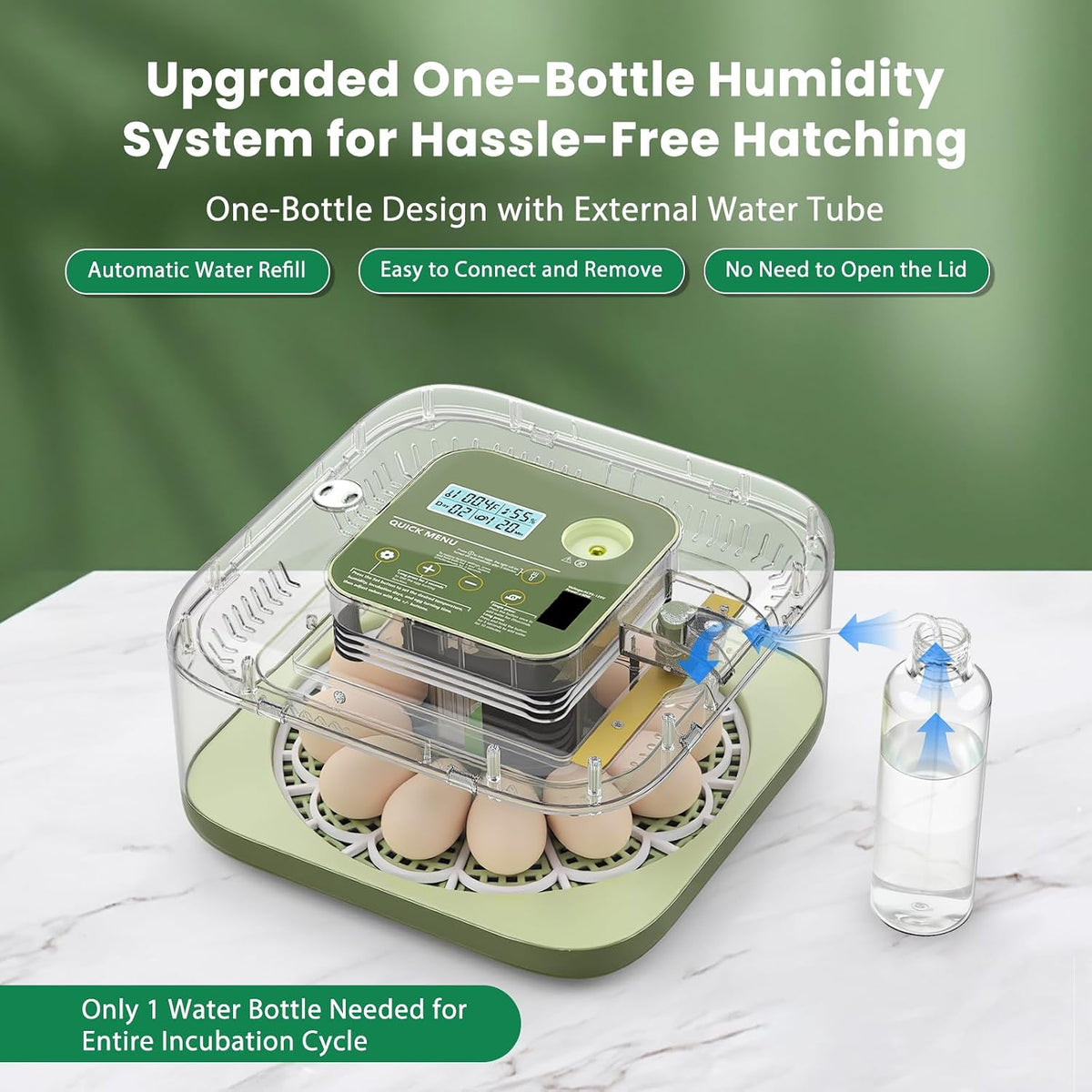 12 Egg Incubator with Humidity Display & Built-in Candler, Automatic Turner, Temp & Humidity Control, Auto Water