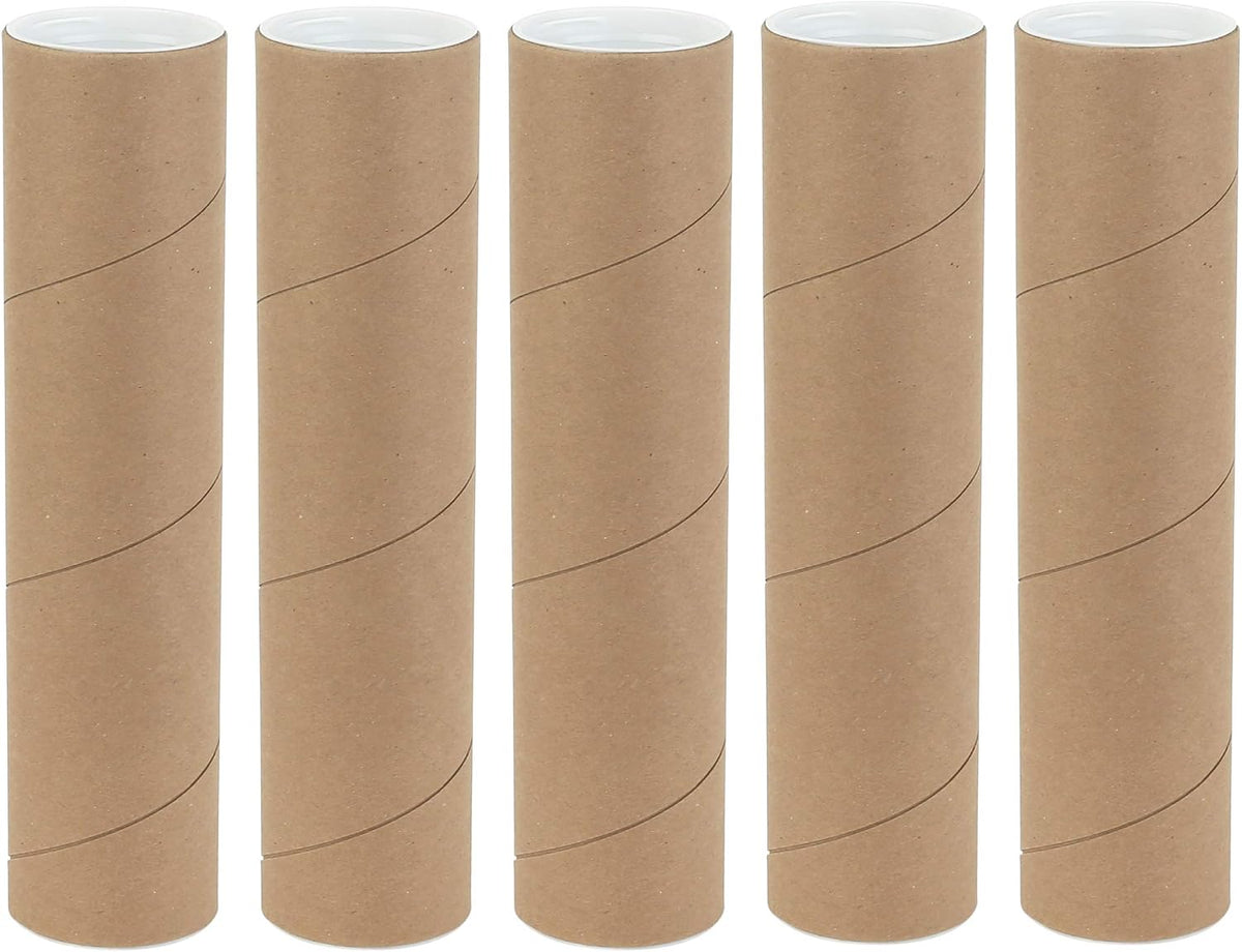 Kraft Mailing & Shipping Tubes with White End Caps 2 x 15 – Durable Cardboard Storage Tubes (Pack of 10)