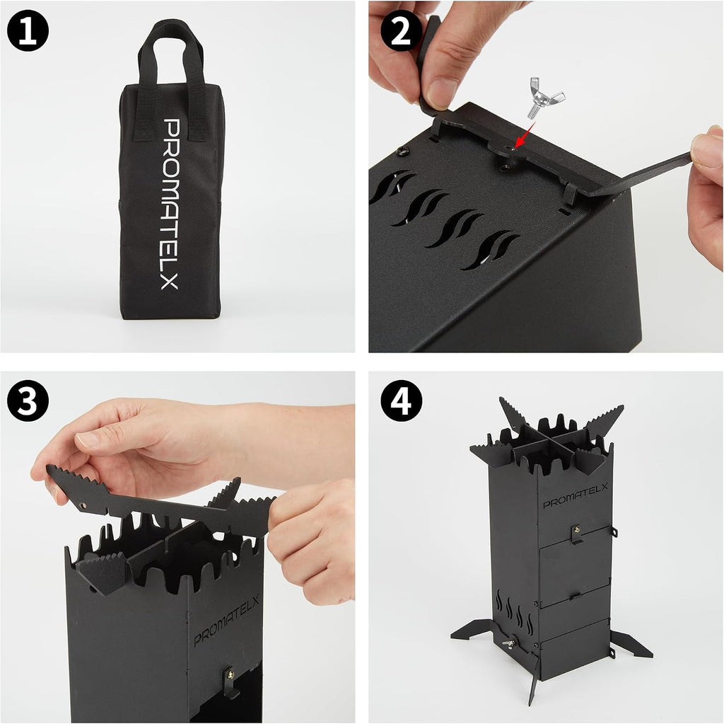 Portable Rocket Stove Wood Burning Camping Stoves Attached bag | Carbon steel material ，Outdoor Charcoal Grill for