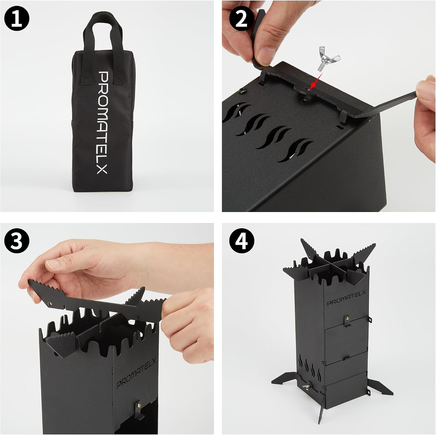 Portable Rocket Stove Wood Burning Camping Stoves Attached bag | Carbon steel material ，Outdoor Charcoal Grill for