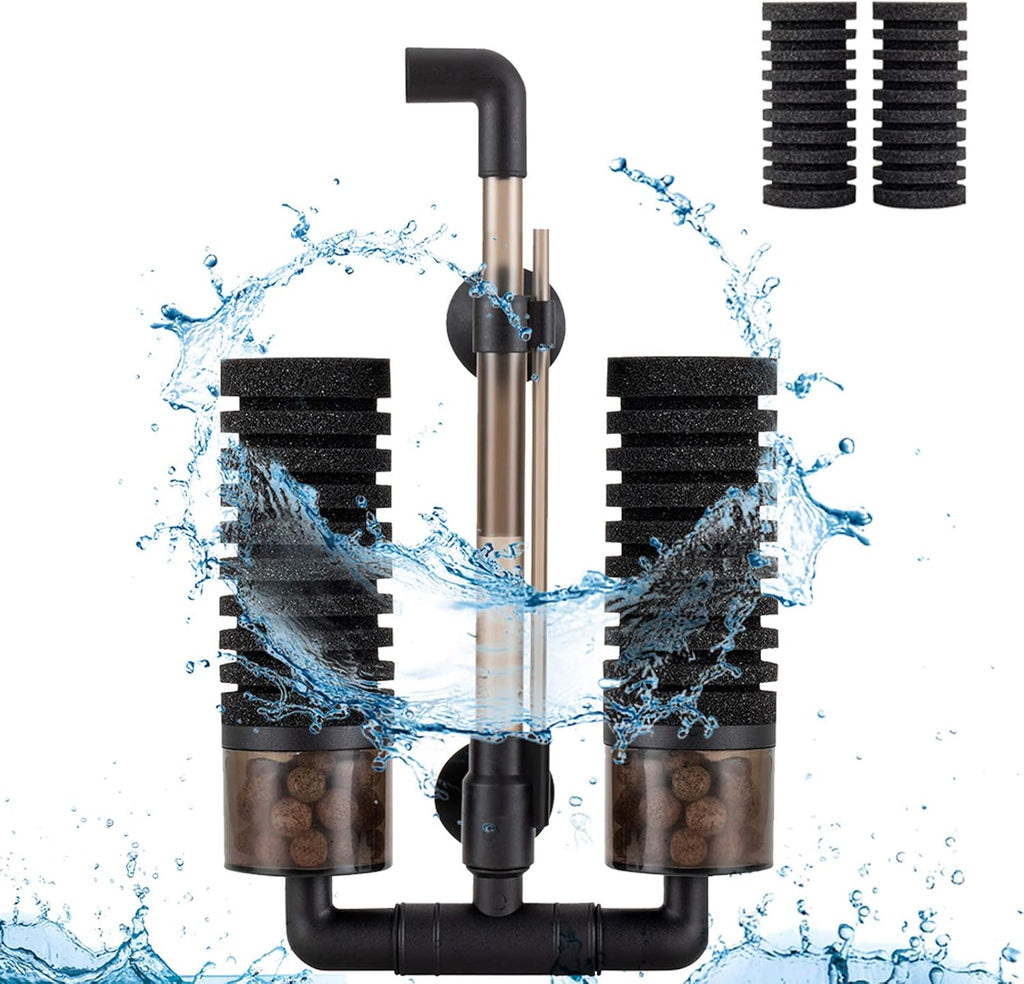 Sponge Filter, Aquarium Filter Double Sponge Replaceable Media with 4 Biochemical Sponges and 1 Bag of Filtered