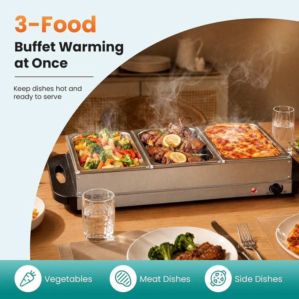 Buffet Server & Electric Food Warmer, 7.5QT Chafing Dishes, Silver