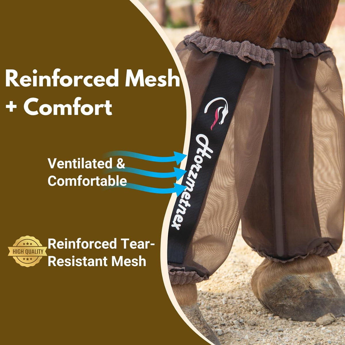 Tear-Resistant Fine Mesh Horse Fly Boots Breathable Fly Boots with Thickened Webbing Hook and Loop Lightweight Summer