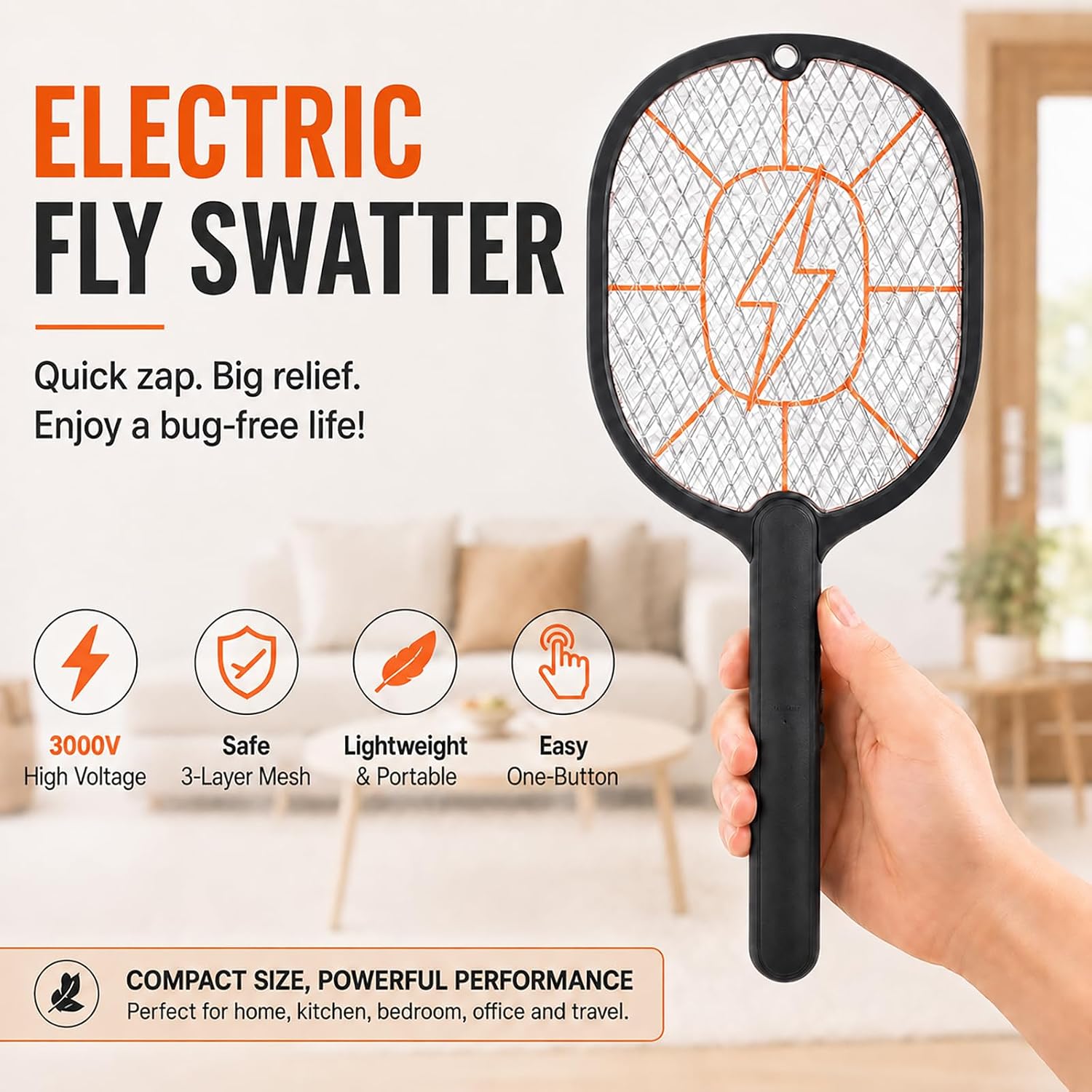 2-Pack Electric Fly Swatter – Battery Powered Mosquito & Bug Zapper Racket with Safe Mesh & Wall-Mount Design for