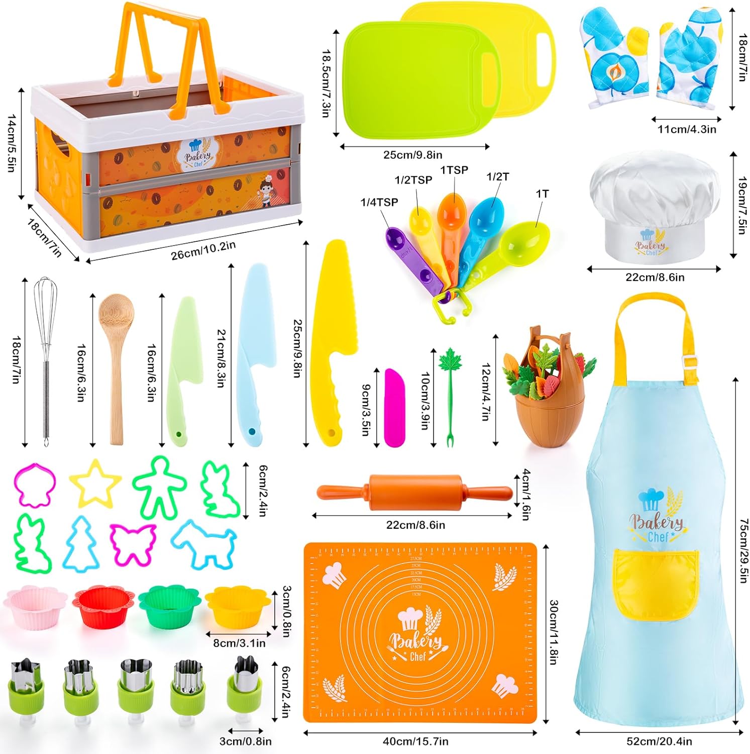 52 PCS Kids Cooking Sets, Montessori Pretend Play Kitchen Toys for Real Cooking Baking, Toddler Knife Set with Chef
