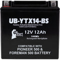 YTX14-BS 12V 12Ah Replacement for Honda Foreman 500 Battery