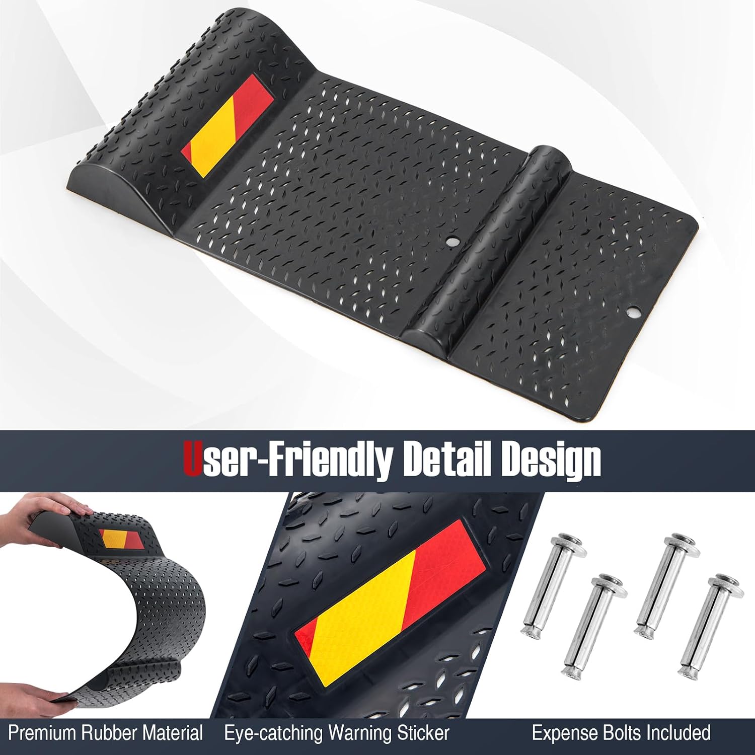 SAFSTAR Anti-skid Parking Mat 2 Pack, Garage Wheel Stopper Parking Aid w/Warning Strip, Non-slip Surface, Anti-skid