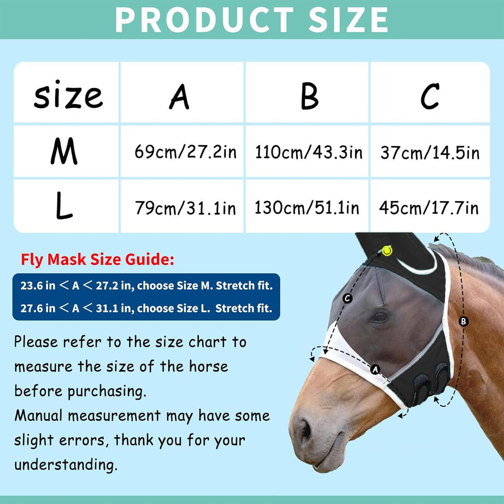 Horse Fly Mask, Black, Draft Horse