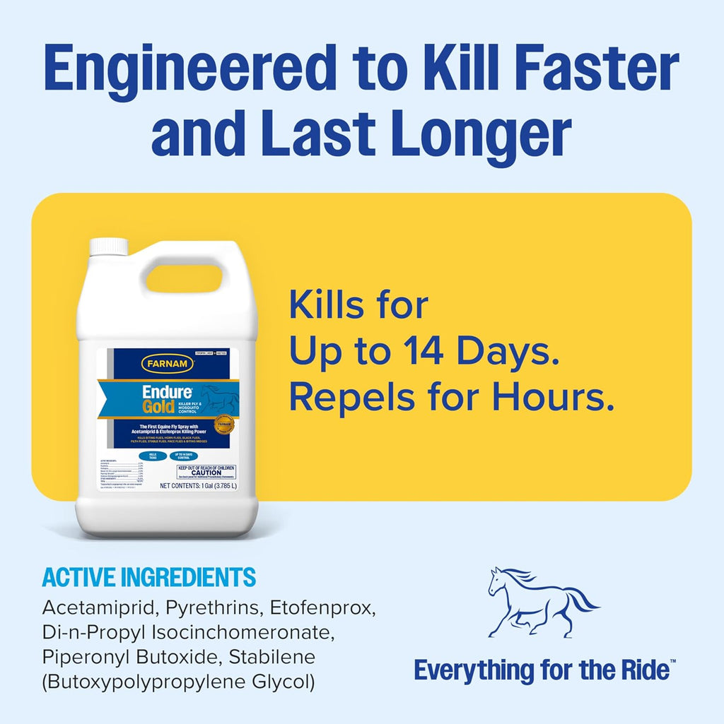 Endure Gold Killer Fly Spray for Horses, Kills Biting Flies, 1 Gal