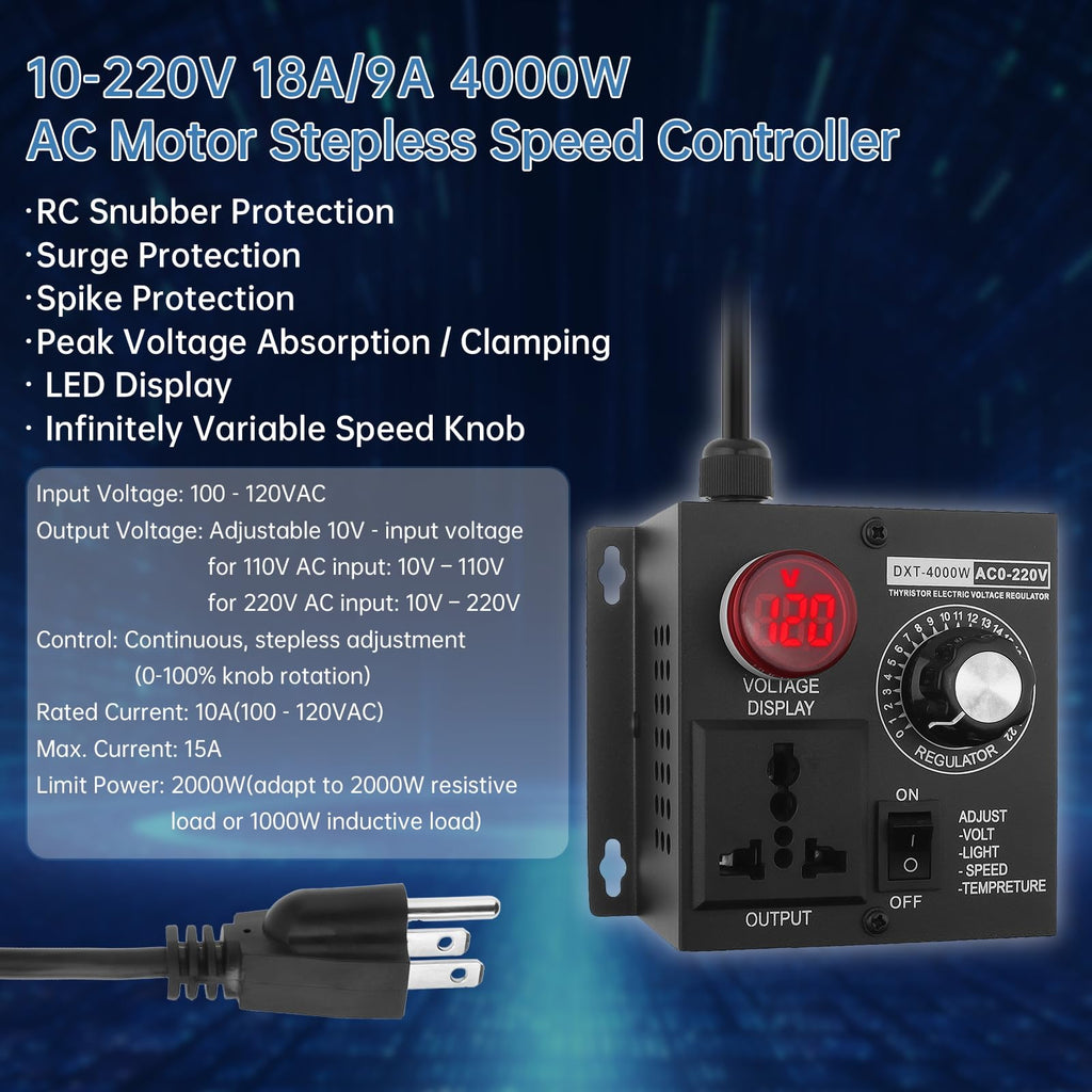AC Variable Motor Speed Controller 110V 220V 18A 4000W Max
