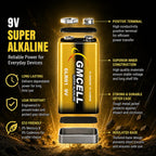 9V Batteries 16-Pack,Alkaline Non-Rechargeable Long-Lasting