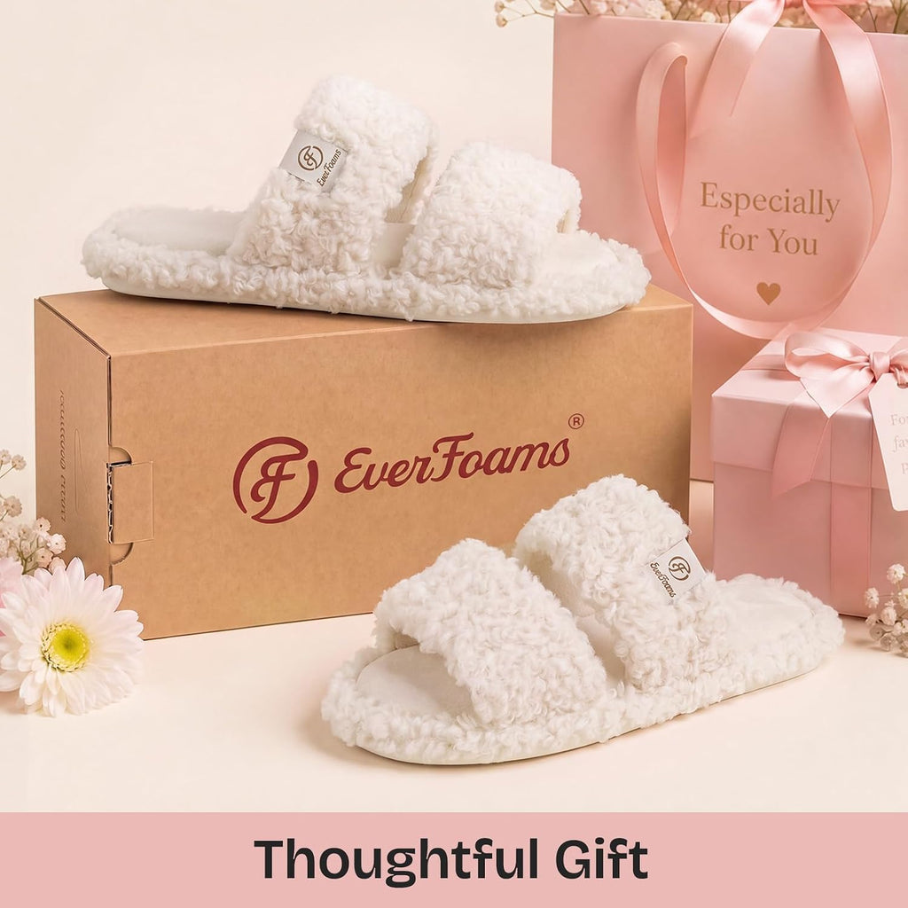 Women's Fuzzy Open Toe Slippers Memory Foam Indoor House Shoes | Machine