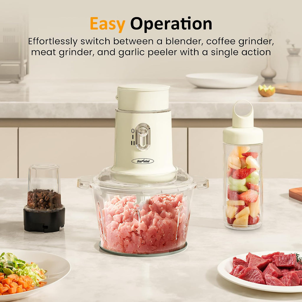 4-in-1 Electric Food Chopper & Small Food Processor, Meat Grinder, Garlic Peeler & Juicer, 2-Speed Mini Food