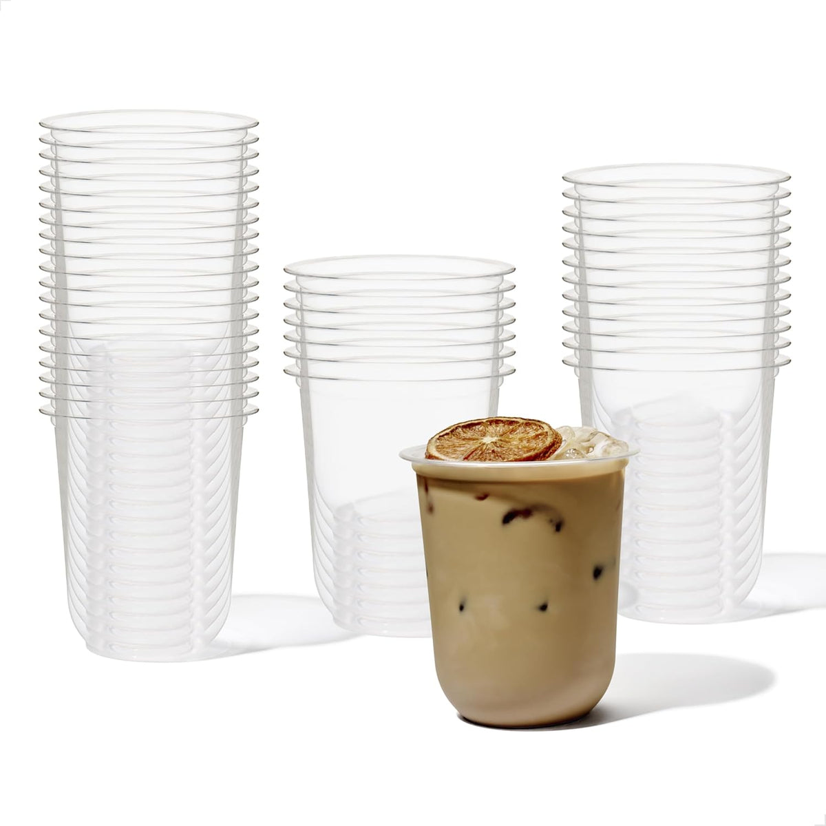 NATURAL 16oz Arc - Plant Based 98mm Clear Cold Cups - Plastic Alternative for Parties, Bachelorettes, Weddings