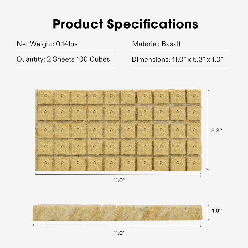 1" Rockwool Cubes, 100 Plugs Grow Cubes
