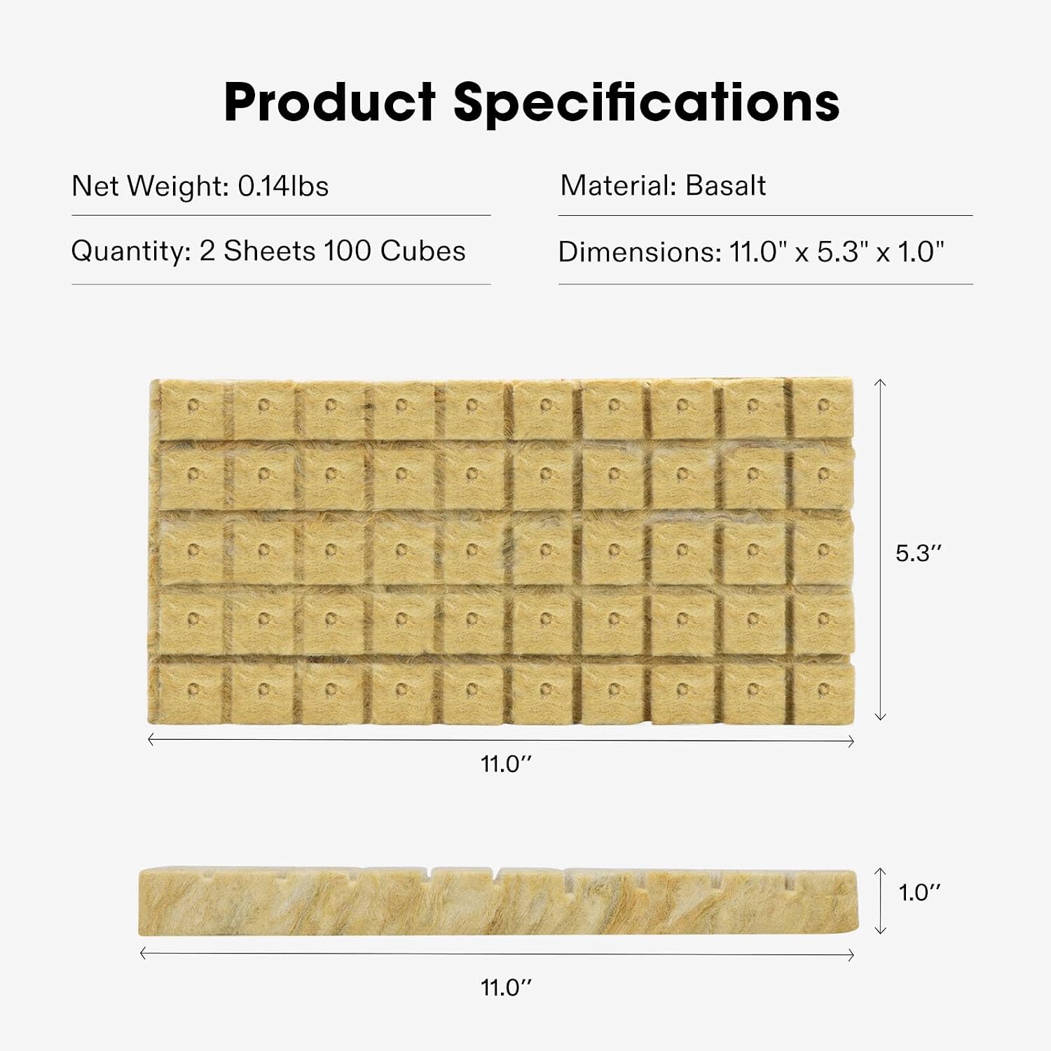 1" Rockwool Cubes, 100 Plugs Grow Cubes