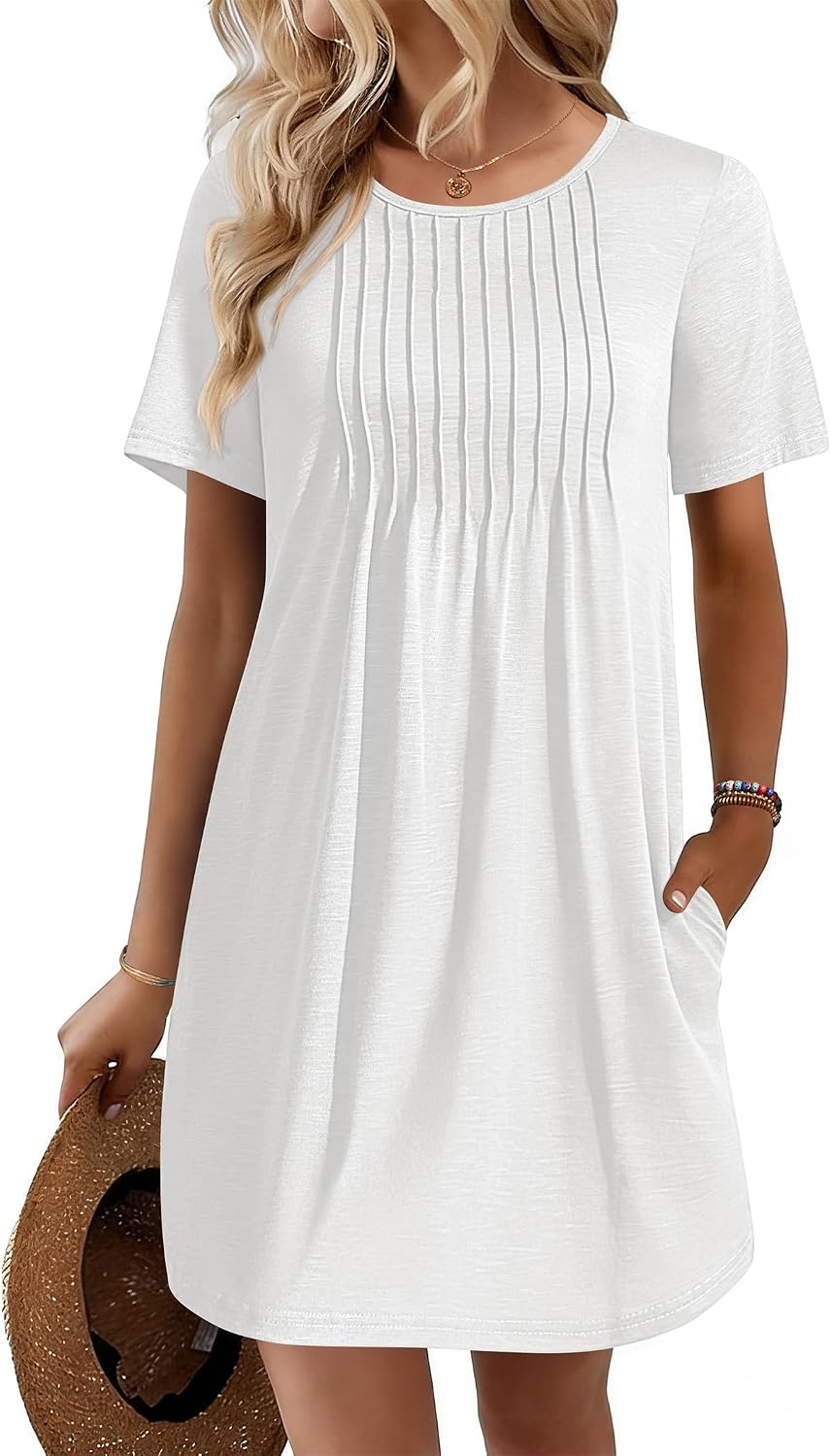 Swimsuit Coverup for Women 2026 Short Sleeve Bathing Suit Cover Ups Beach Summer T-Shirt Dresses with Pockets