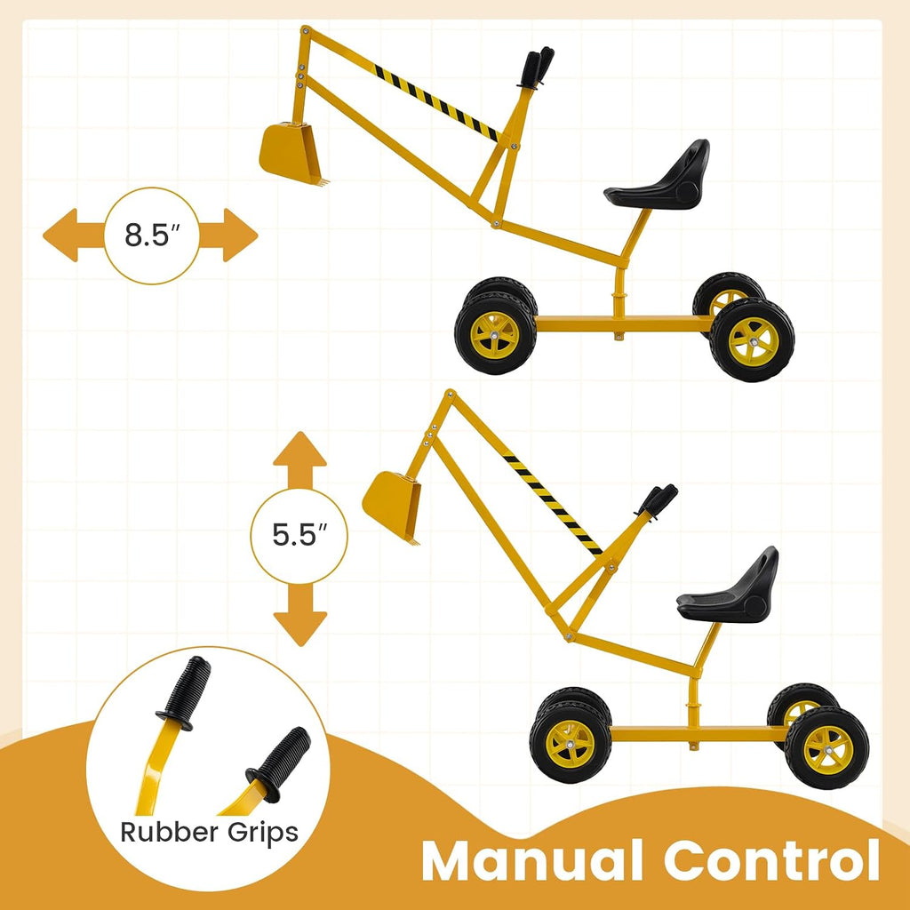 Sand Digger Excavator for Kids, Toddler Outdoor Sandbox Digger Crane w/Wheels & Flexible Shovel, 360° Rotatable Seat
