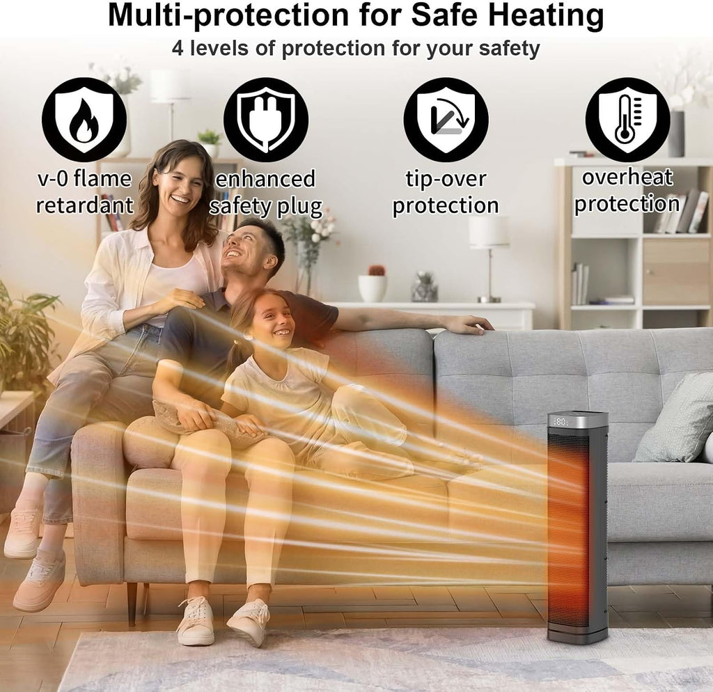 Portable Space Heater, 1500W Ceramic Heating Fan with Thermostat, Remote Control, 3 Heating Modes, 70° Oscillation