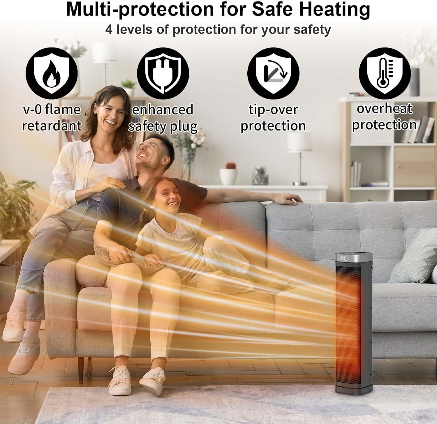 Portable Space Heater, 1500W Ceramic Heating Fan with Thermostat, Remote Control, 3 Heating Modes, 70° Oscillation