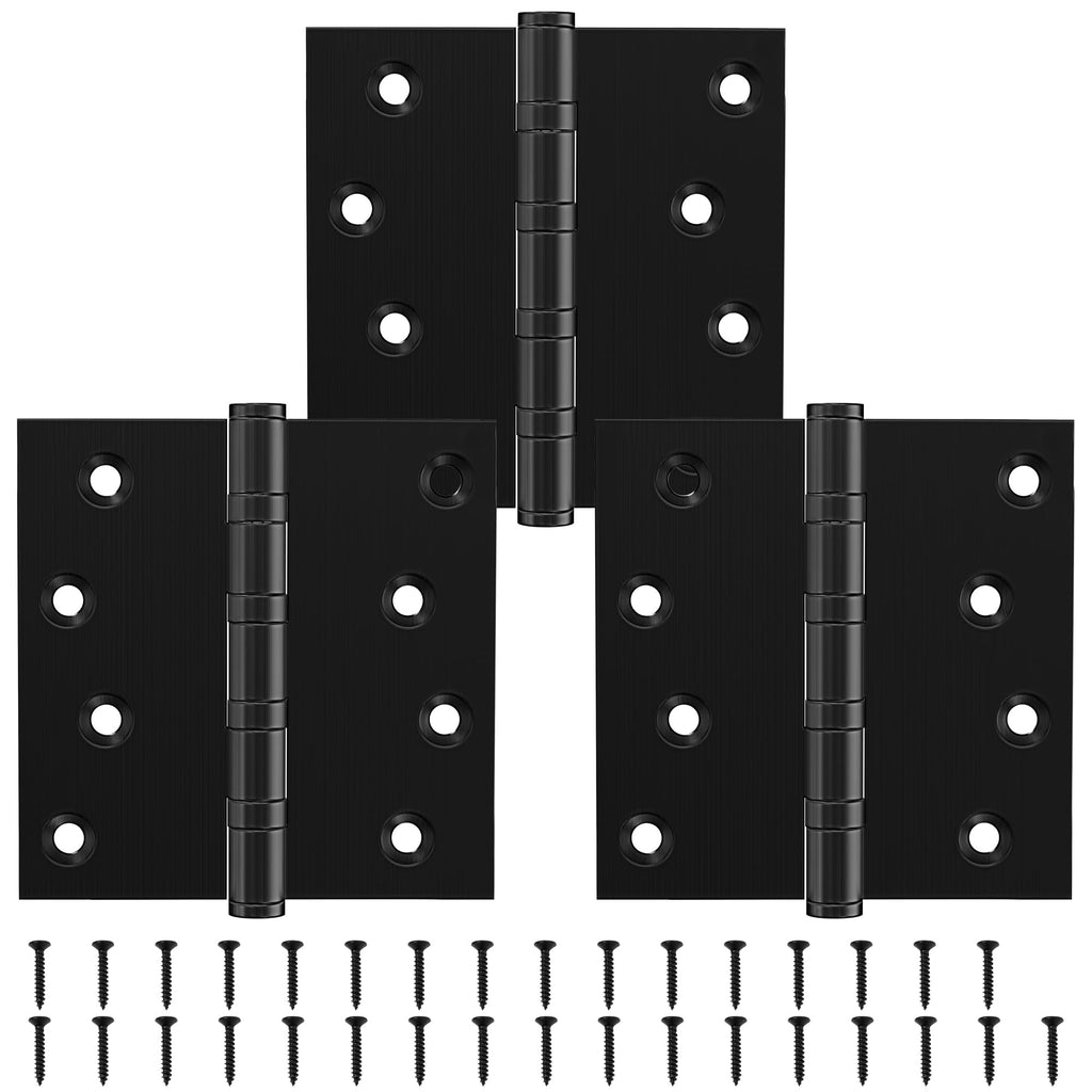 Ball Bearing Door Hinges, 4 x 4 Inches, Matte Black, 3 Pack