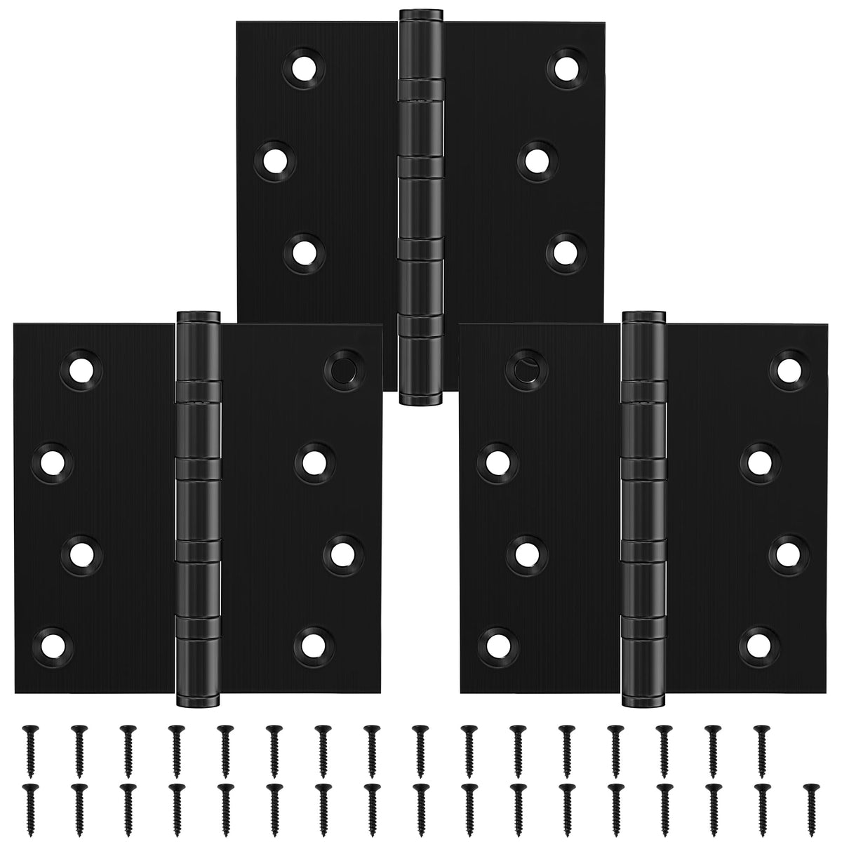 Ball Bearing Door Hinges, 4 x 4 Inches, Matte Black, 3 Pack