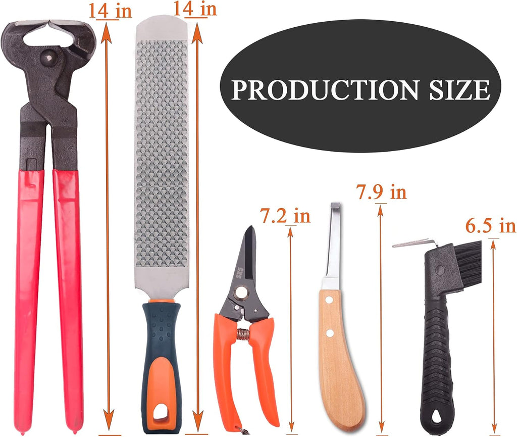 Horse Farrier Hoof Tool Kit（7 Piece） with Carry Bag Horse Equine Metal Shears Farriers Hoof Nipper Cutter Handle