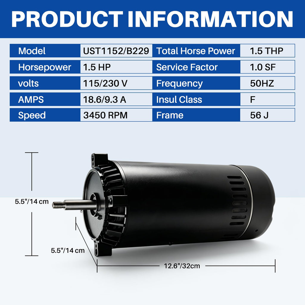 UST1152 1.5 HP Pool Pump Motor/Replacement for Century, A.O.Smith,Hayward