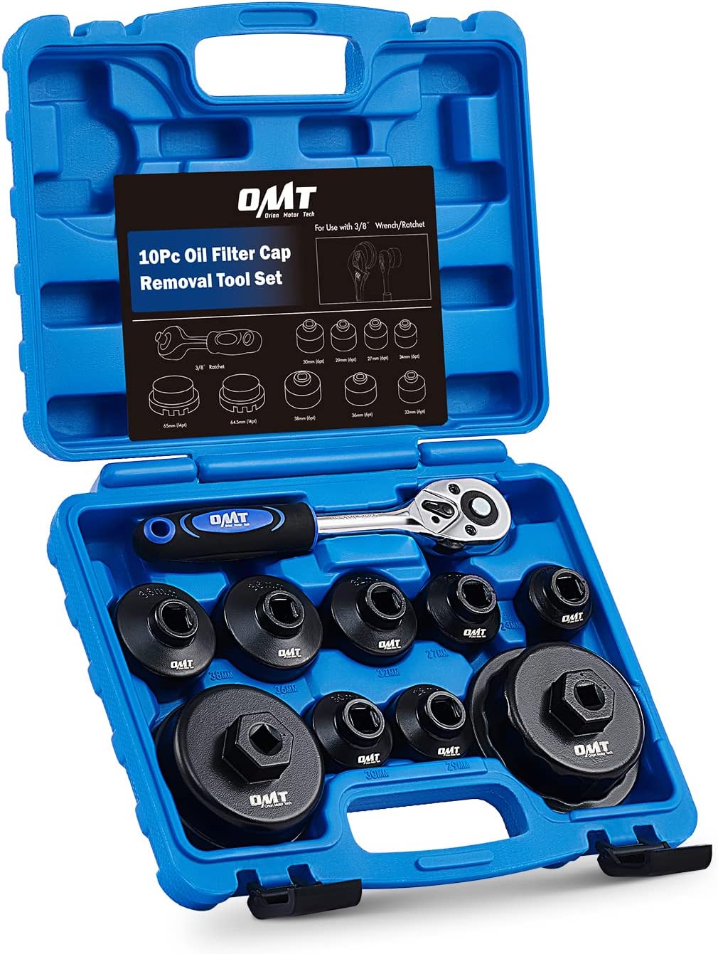 Oil Filter Wrench Set, 10pc Oil Filter Socket Set, 3/8" Drive Metric Oil Filter Cap Wrench Removal Tool Kit, Low