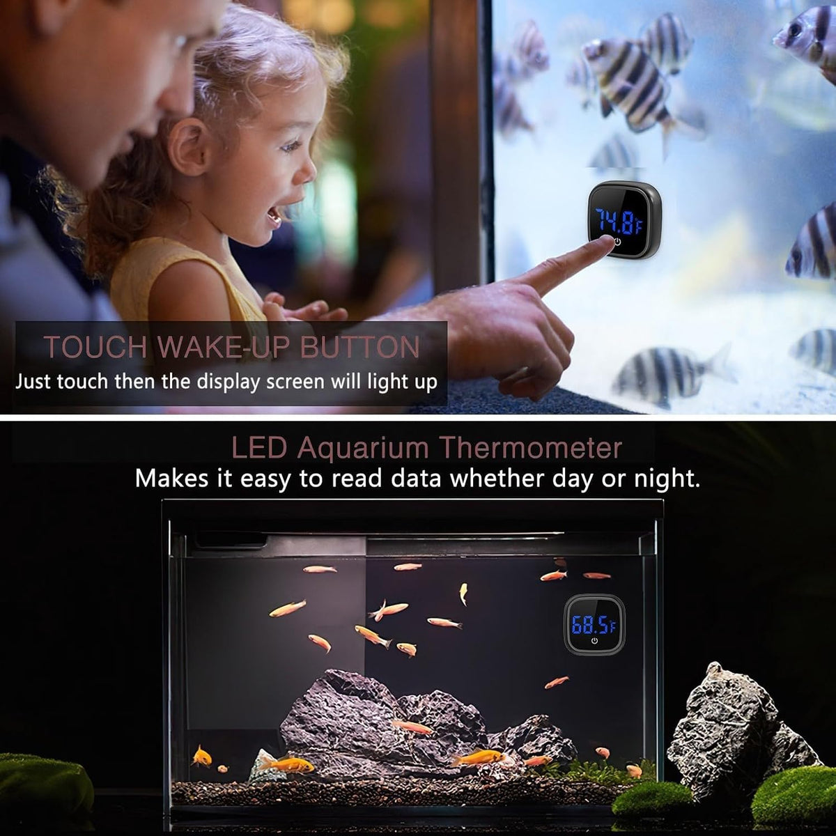 Digital Aquarium Thermometer, LED Touch Screen, Battery Included