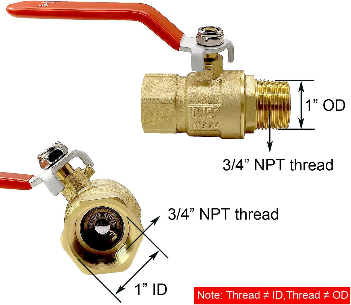 Brass 3/4" NPT Male to 3/4" NPT Female Shut-Off Ball Valve