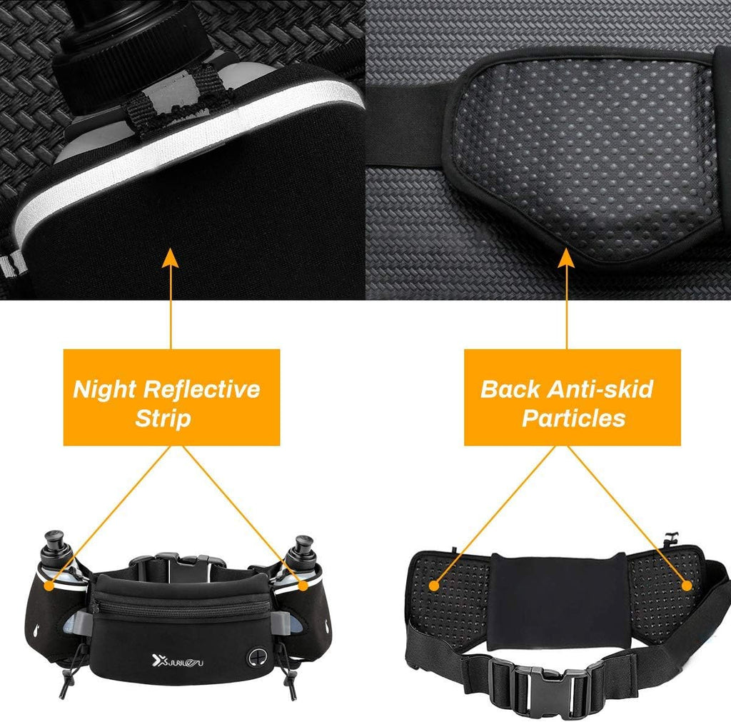 Running Belt with Water Bottles(2 x 175ML), Hydration Belt Waterproof Waist Pack Bag Fits iPhones Adjustable Sports