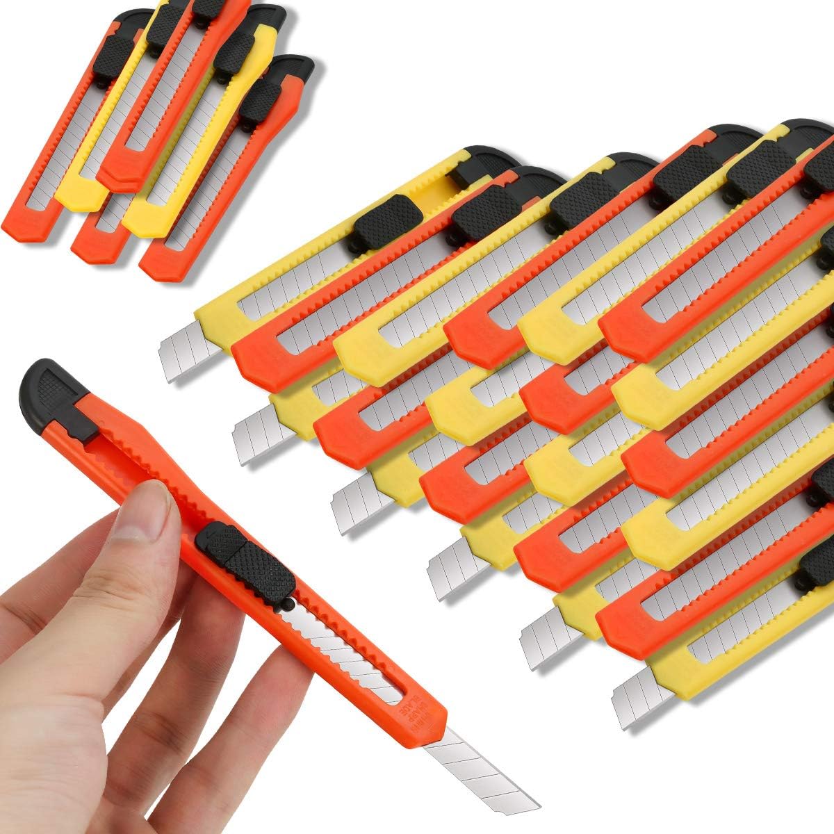 24 Pack Box Cutters Bulk (9mm Wide Blade Cutter) Utility Knife Retractable, Razor Knife Exacto Knife, Compact