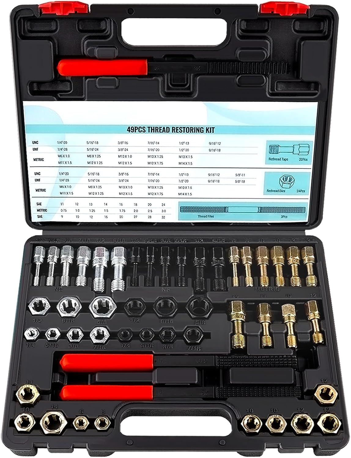49 PCS Thread Chaser Set, UNC UNF and Metric Thread Repair Kit