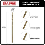 1/16 Inch Cobalt Drill Bit Set - 5pcs M35 Metal Bits With Split Point Tip for Steel, Hard Metal, Cast Iron (1/16" x 1-3/4")