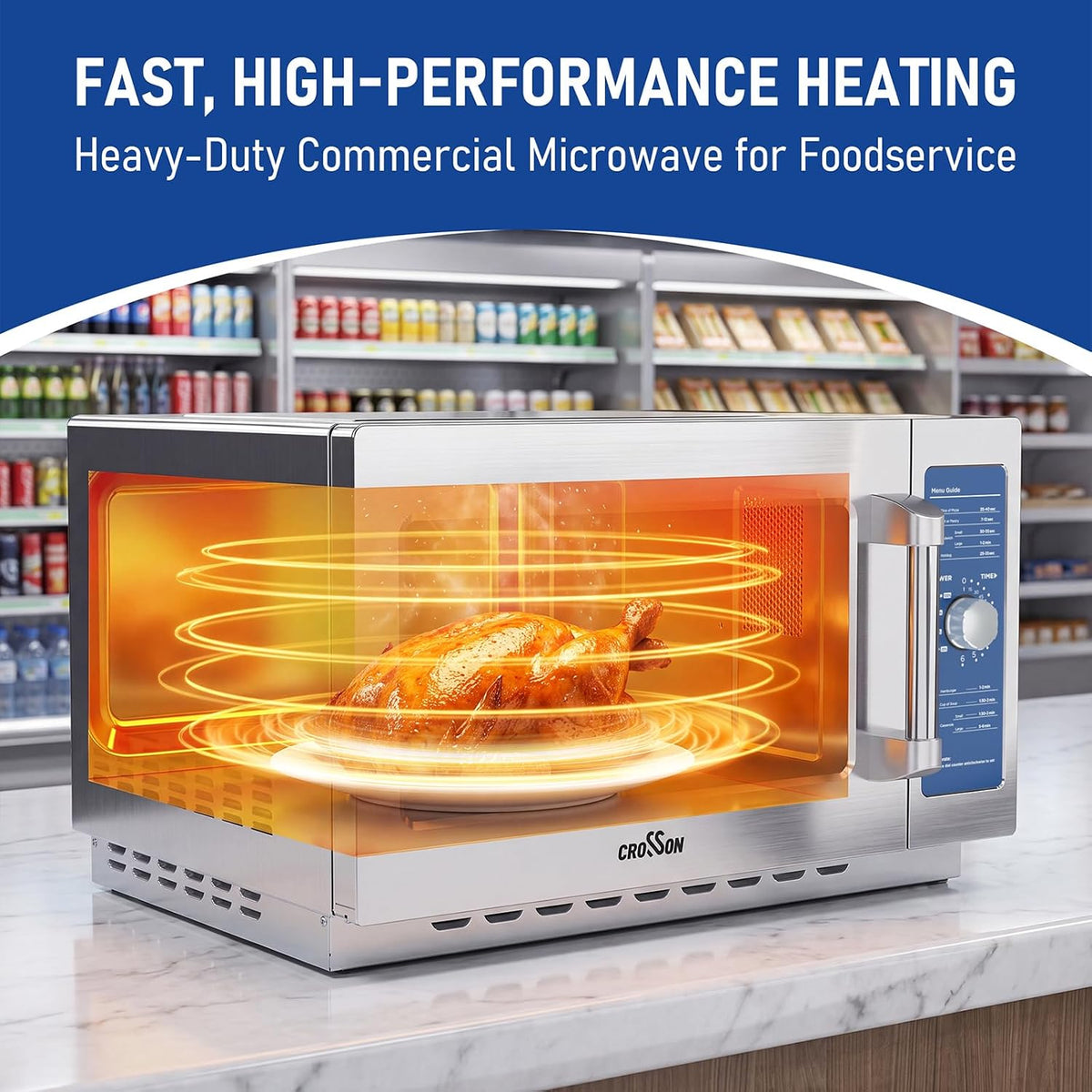 ETL Listed Commercial Microwave Oven Countertop with Dial Controls,1.2Cu Ft,Stainless Steel,1000w with 5 Power